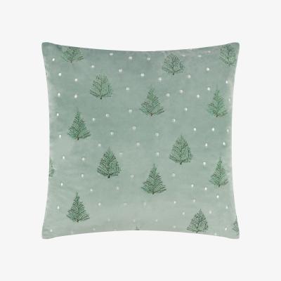 The Range Evergreen Classic Tree Embroidered Cushion - Green / Feather