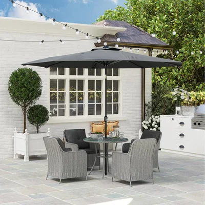 The Range Outsunny 6 Pieces Rattan Garden Furniture with Umbrella Cushions - Light Grey
