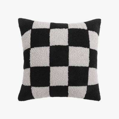 The Range Checkerboard Square Cushion - Black and Grey