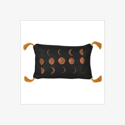 The Range Rectangular Moon Phases Cushion with Gold Corner Tassels - Black