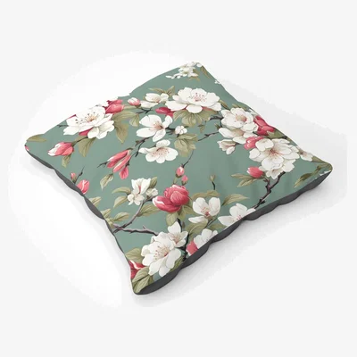 The Range Pink And White Blossom Floor Cushion - Green