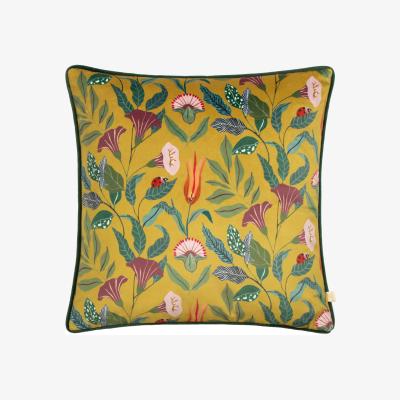 The Range Wild Garden Columnaris Velvet Piped Cushion - Multicolour / Feather