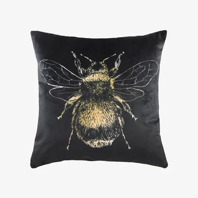 The Range Gold Bee Rectangular Velvet Cushion - Black / 80 Polyester 20 Feather / 80 Feather 20 Polyester / 43cm