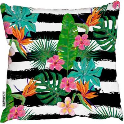 The Range Summer tropical pattern with exotic flowers Cushion - Green / 45cm