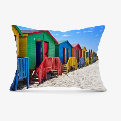 The Range Beach Huts At Muizenberg Beach, Cape Town Cushion - Blue / 23cm
