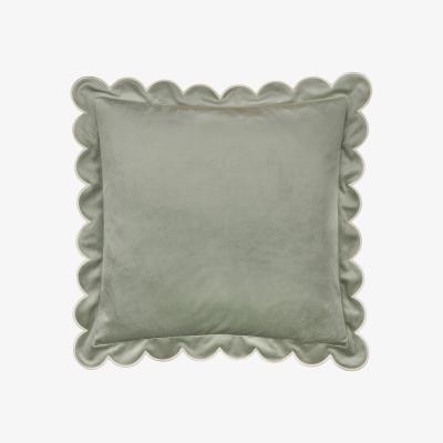 The Range Lil Scallop Velvet Cushion - Green-Natural / Feather