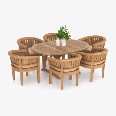 The Range Faro Teak Garden Dining Table and 6 Seat Chair Set - Teak / Table + 6 Chairs + Cream Cushions