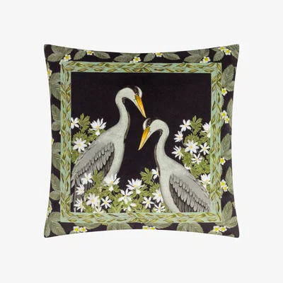 The Range Braywick Printed Velvet Cushion - Cranes / AnimalFloral / 80 Feather 20 Polyester
