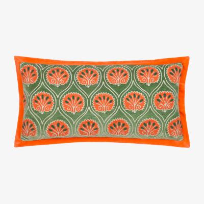 The Range Casa Embroidered Cushion - Peridot/Orange / Feather