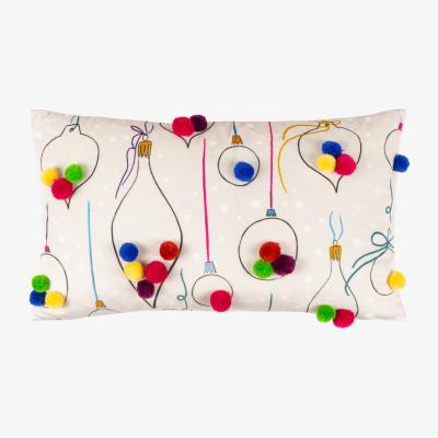 The Range Festive-Val Baubles Pom-Pom Cushion - Multicolour / Polyester