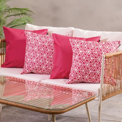The Range 4PK Cushion, x2 Triangle Geo Pink  x2 Plain Pink - Pink