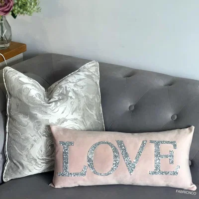 The Range Soft Pink Plush Velvet Sparkly 'Love' Cushion - Soft Pink