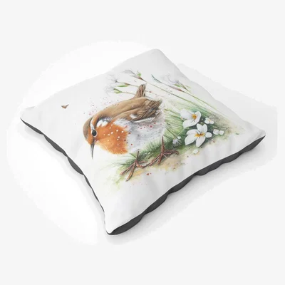 The Range Robin And Daisies Watercolour Floor Cushion - Neutral