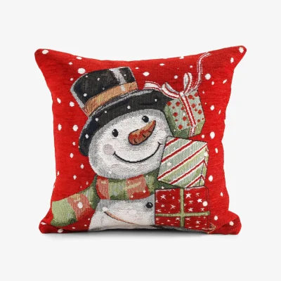 The Range Noel Square Luxury Chenille Xmas Snowman Presents Filled Cushion - White
