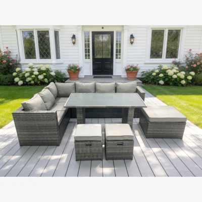 The Range Rectangular Dining Table Set Seat And Back Cushion - Dark Grey Mixed