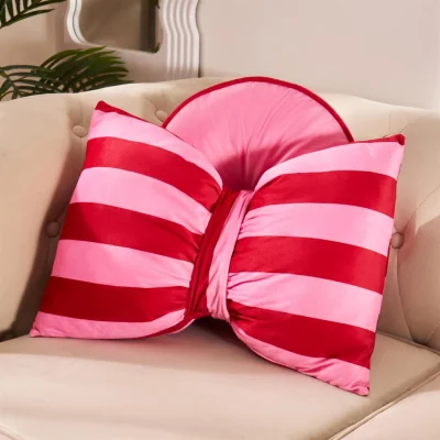 The Range OHS Striped Bow Shaped Cushion - Pink/ Red