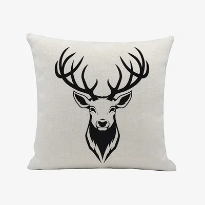 The Range Stag Head Linen Cushion - Natural Linen