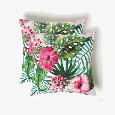 The Range Botanical Flower Outdoor Cushion 45 x 45 cm, Set of 2 - Green & Pink