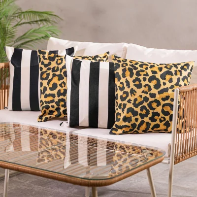 The Range 4PK Cushion x2 Leopard, x2 Deck Stipe Black