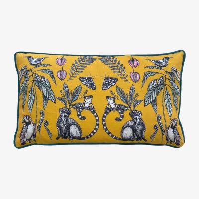 The Range Wild Mirrored Creatures Digitally Printed Piped Cushion - Yellow / 80 Feather 20 Polyester / 80 Polyester 20 Feather