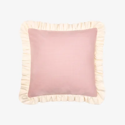 The Range Effie Cotton Plain Ruffle Cushion - Petal-Vintage Cream / Feather