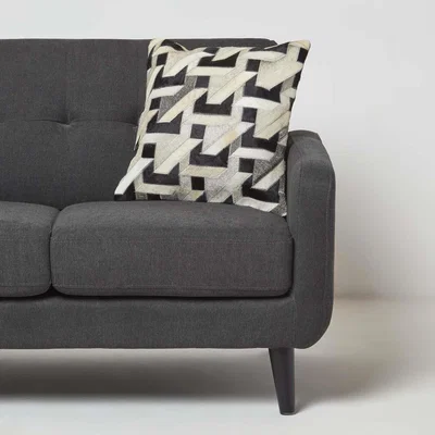The Range Geometric Block Brown Cream Leather Cushion - Brown