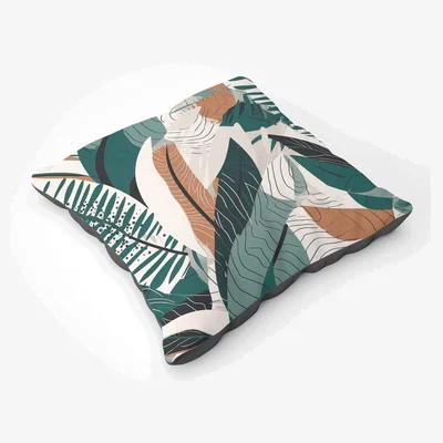 The Range Autumn Tropical Leaves Green Brown Floor Cushion - Green
