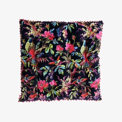 The Range Paradise Floral Cotton Velvet Floor Cushion - Black