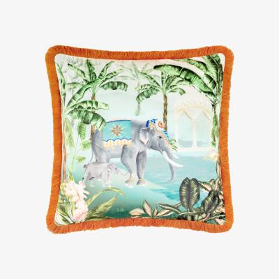 The Range Odisha Scene Printed Velvet Cushion - Multicolour / 80 Feather 20 Polyester
