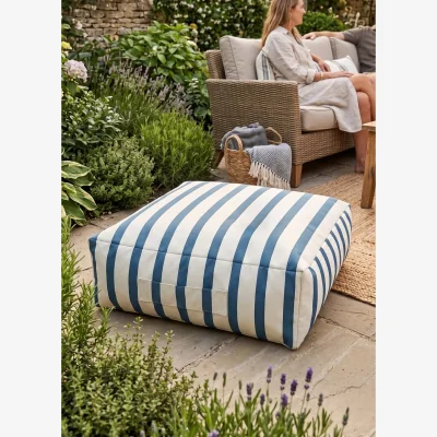 The Range Striped Outdoor Box Floor Cushion - Seafoam Blue