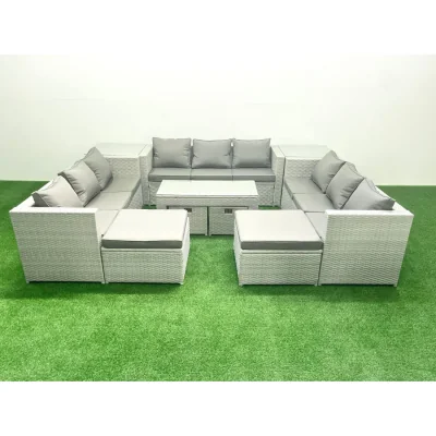 The Range Fimous 13-Seater Outdoor Rattan Furniture Set with Grey Cushions - Light Grey