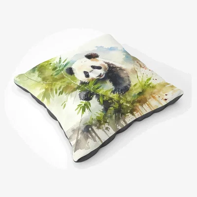 The Range Panda Eating Bamboo Watercolour Floor Cushion - Neutral