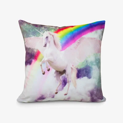 The Range Colourful Flying Unicorn Rainbow Printed Cushion - Pink
