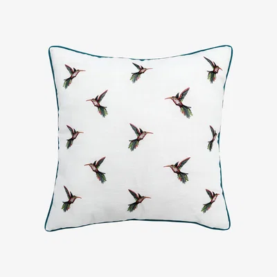 The Range Hummingbird Embroidered Cushion - Teal