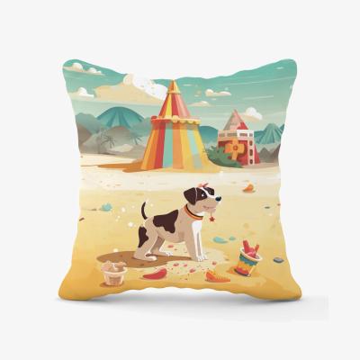 The Range Doggy On A Beach Holiday Outdoor Cushion - Yellow / 45cm