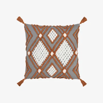 The Range Aquene Tufted Tasselled Cushion - Charcoal-Brick