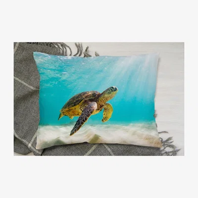 The Range Photo Of Sea Turtle In The Galapagos Island Cushion - Blue