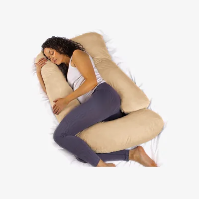 The Range J Shaped Pregnancy Pillow, Memory Foam Maternity Cushion Machine Washable - Natural