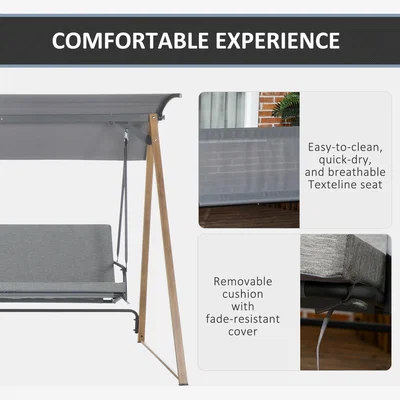 The Range 3 Seater Swing Chair Bench with Adjustable Canopy and Cushion - Dark Grey
