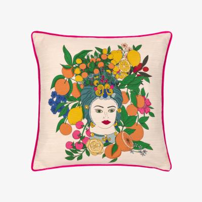 The Range Taormina Floral Piped Cushion - Magenta / Feather
