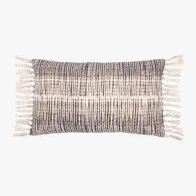 The Range Sono Ink Abstract Fringed Cushion - Black / Feather