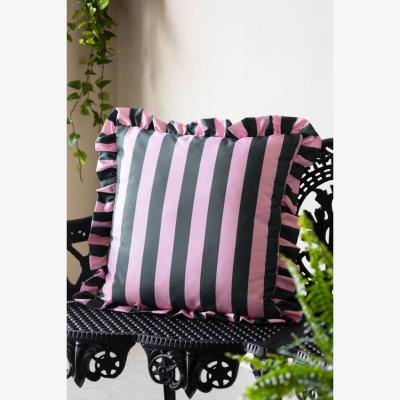 Rockett St George Pink & Green Stripe Outdoor Cushion with Frill Edge