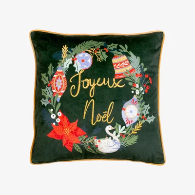 The Range Deck The Halls Embroidered Cushion - Pine Green / 80 Feather 20 Polyester / 80 Polyester 20 Feather