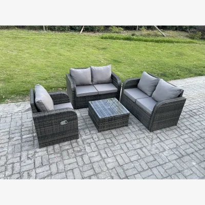 The Range Fimous 4-Piece 5-Seater PE Rattan Outdoor Patio Furniture Set with Cushions. - Dark grey mixed rattan with dark grey fabric