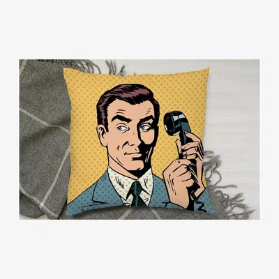The Range Male Businessman Talking On The Phone Style Pop Art Retro Cushion - Yellow / 60