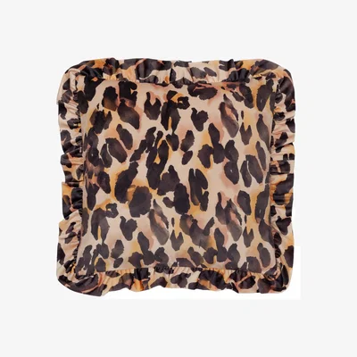 The Range Leopard Printed Velvet Ruffle Cushion - Multicolour / Feather