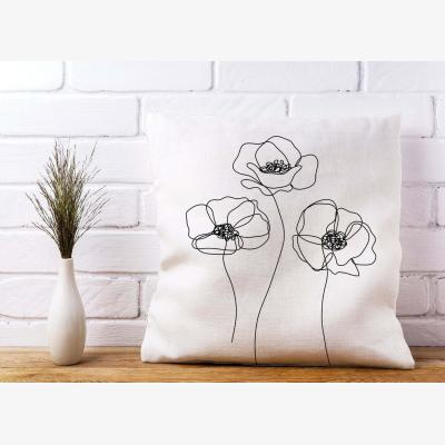 The Range Monochrome Line Drawn Poppies Cushion - White / 60cm