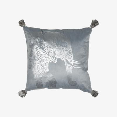 The Range Elephant Tassel Silver Print Cushion - Silver