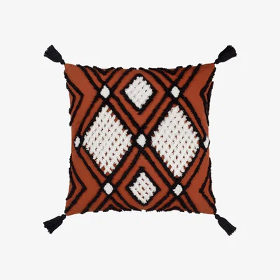 The Range Aquene Tufted Tasselled Cushion - Brick-Black