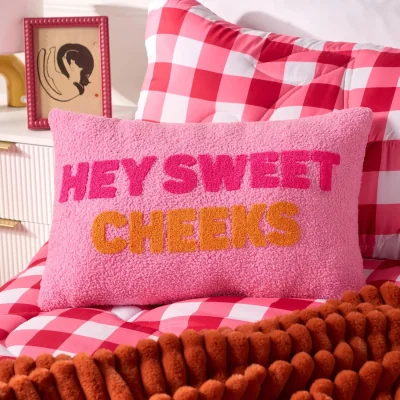 The Range OHS Hey Sweet Cheeks Slogan Cushion - Pink/Orange
